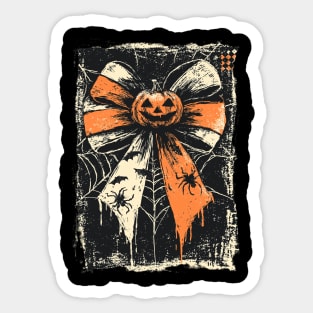 Pumpkin with Coquette Bow Vintage Halloween Retro Distressed Sticker